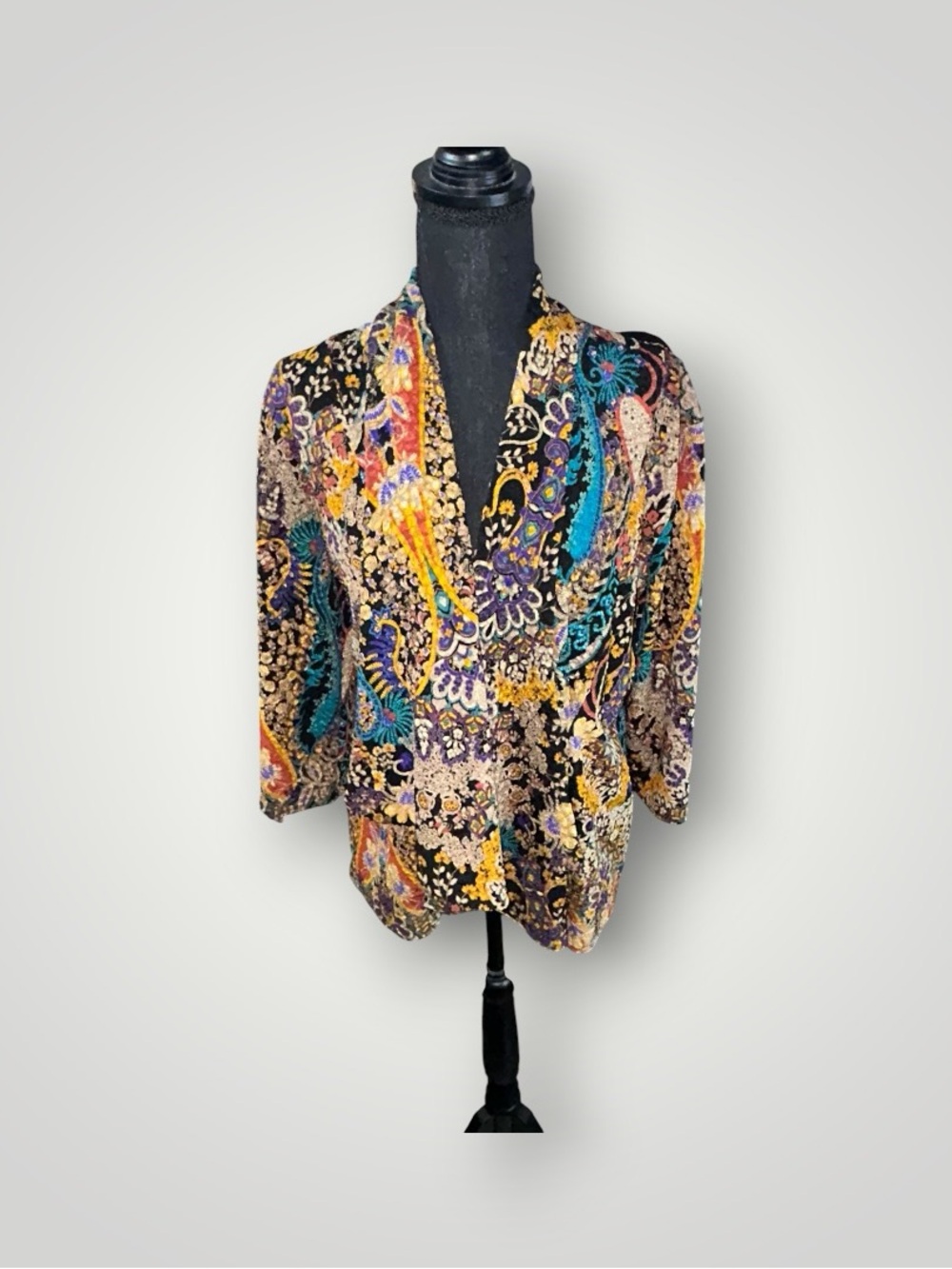Peck & Peck Multicolor Paisley Velvet Drape-Front Blouse